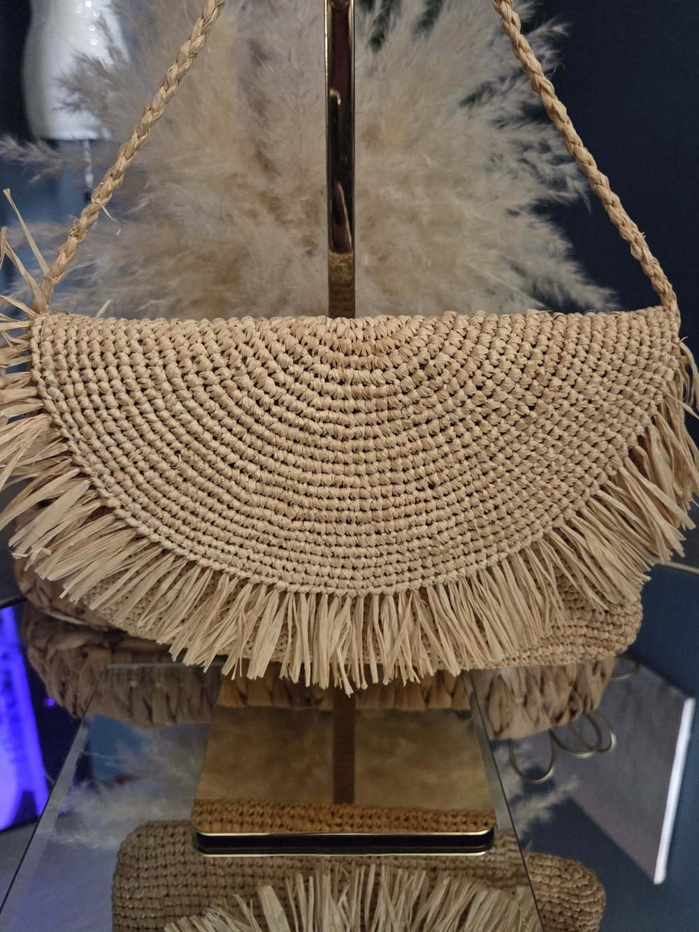 Mar Y Sol Handmade Madagascar Raffia Fringe Crossbody Clutch Boho Coastal Beach